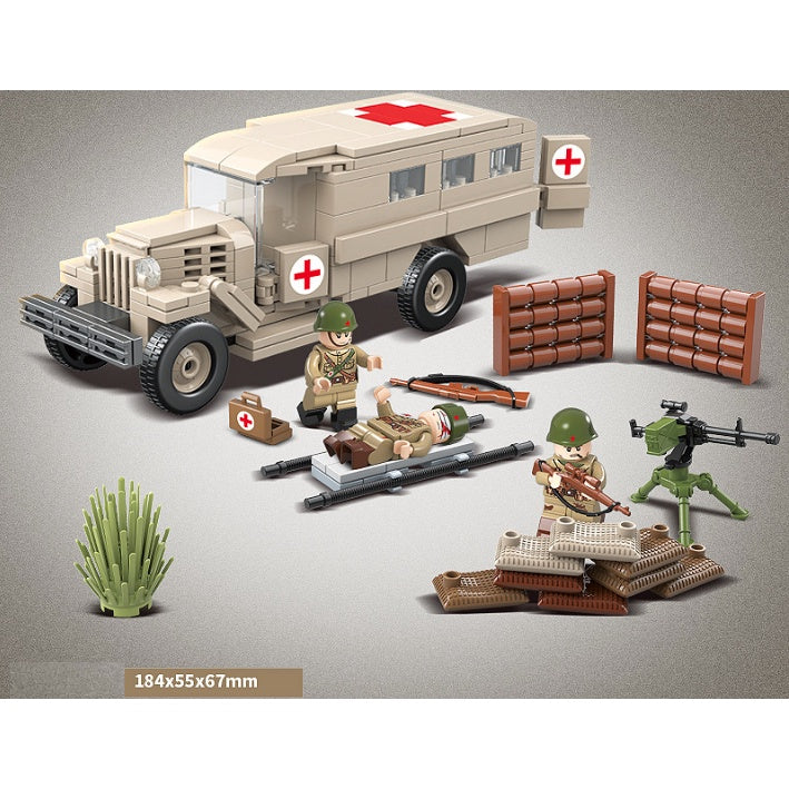 334PCS Military WW2 GAZ-55 Ambulance Truck Figure Model Toy Building Block Brick Gift Kids Compatible Lego