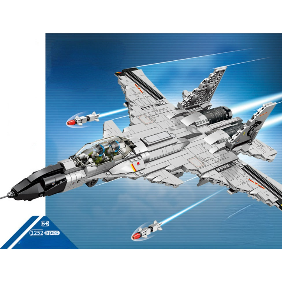 1252PCS Military WW2 Flanker-D J-15 Flying Shark Air Fighter Aircraft Figure Model Toy Building Block Brick Gift Kids Compatible Lego