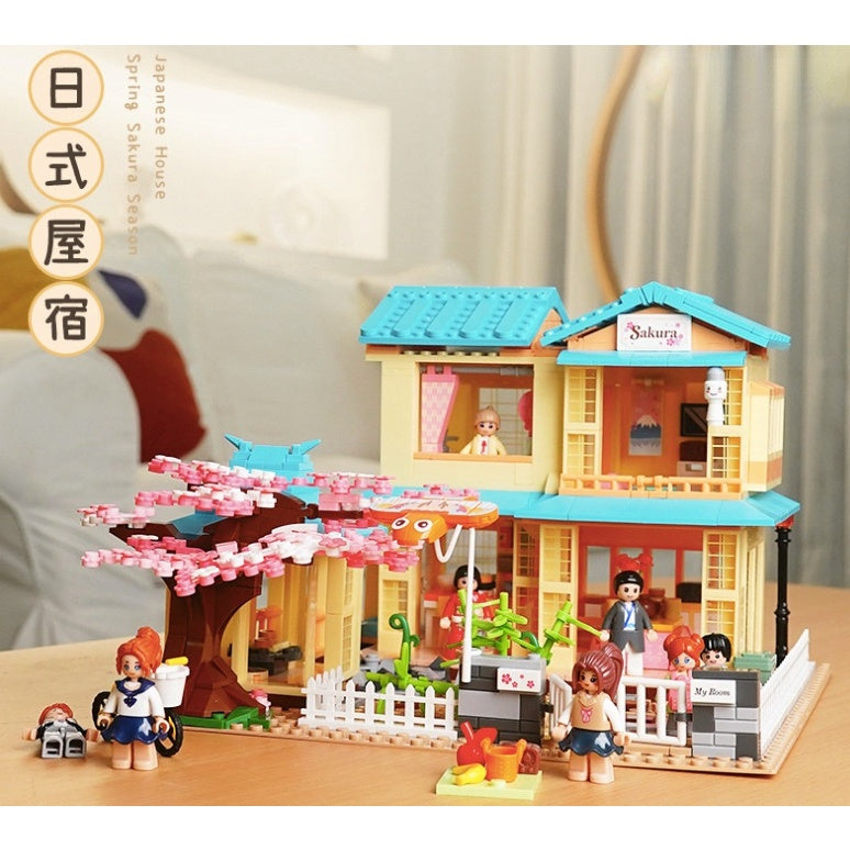 1029PCS MOC City Street Town JP Sakura House Figure Girl Model Toy Building Block Brick Gift Kids Compatible Lego