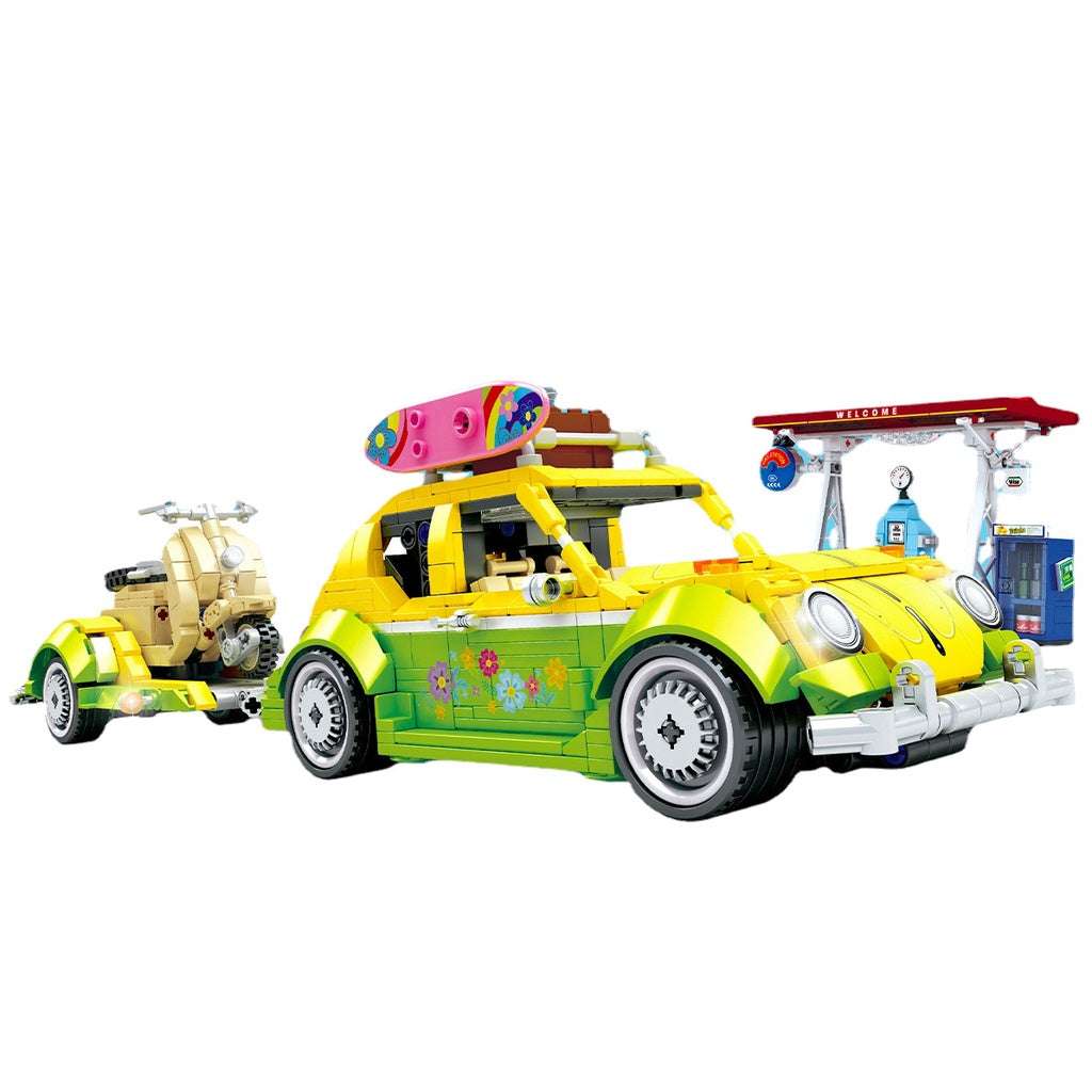 1409PCS MOC Technic Pull Back Beetle Trailer Motorcycle Bike Camper Car Model Toy Building Block Brick Gift Kids Compatible Lego