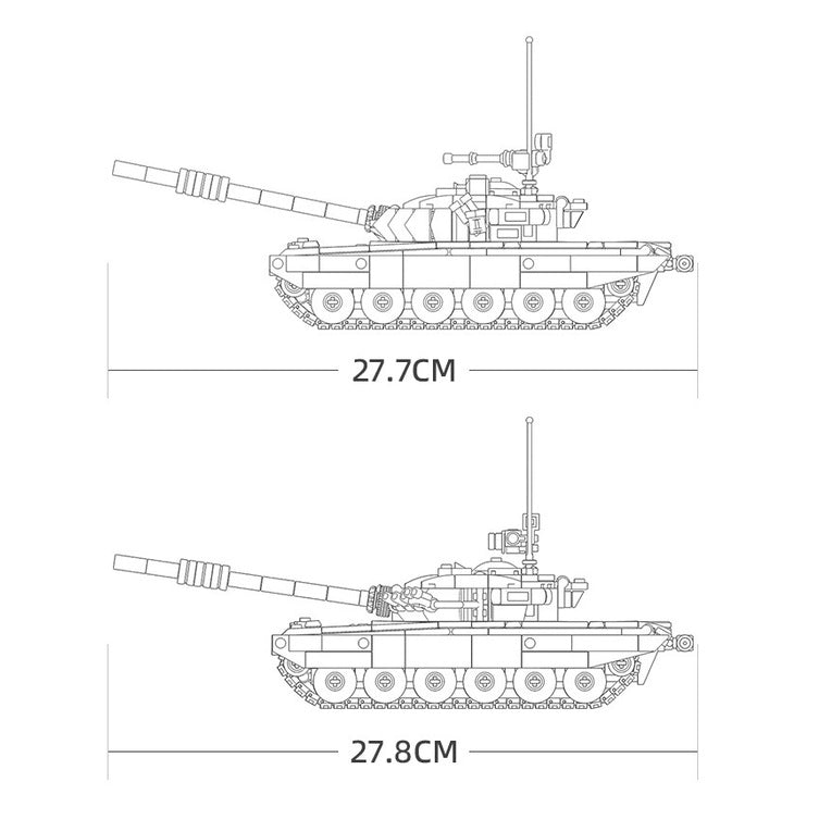 770PCS MOC WW2 2in1 T72B3 T72M1 Main Battle Tank Figure Model Toy