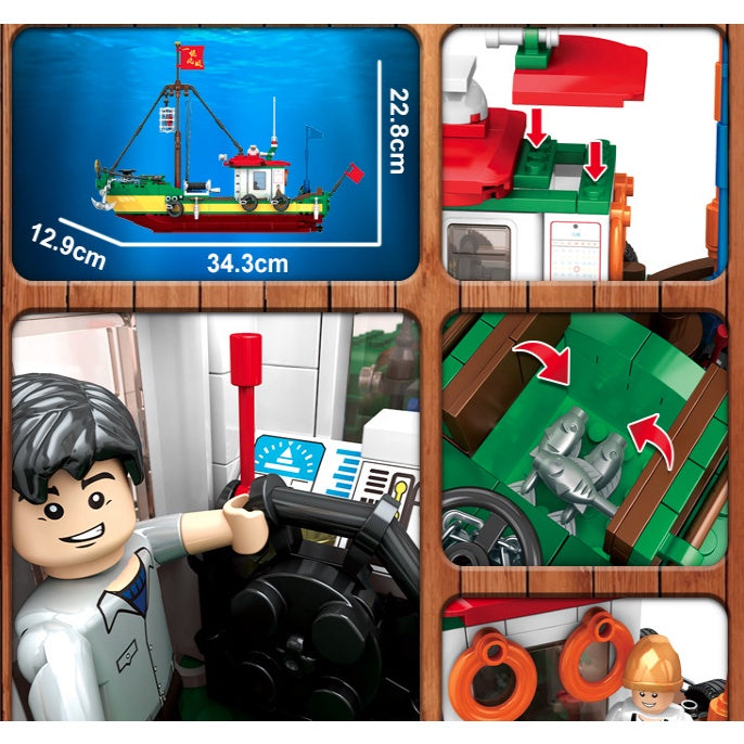 MOC Fishing Boat Figures Model Toy Building Block Brick Gift Kids