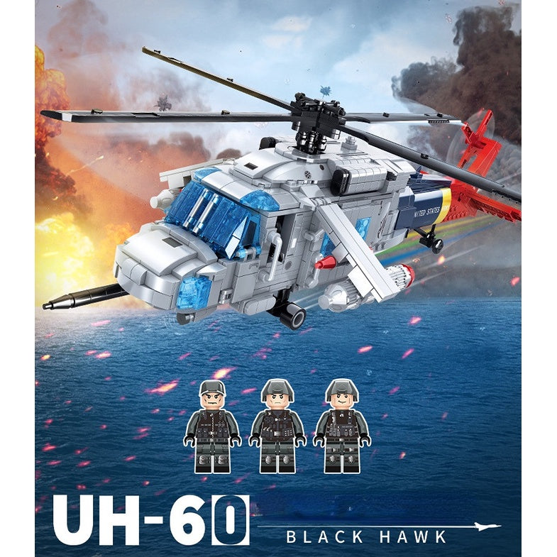 1027PCS MOC Military WW2 UH-60 Black Hawk Helicopter Figure Model Toy Building Block Brick Gift Kids Compatible Lego