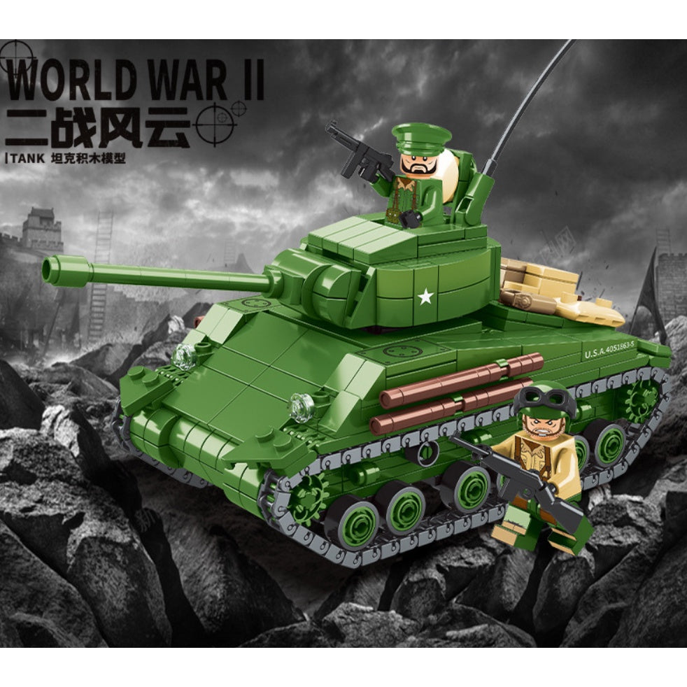 538PCS Military WW2 M4 Sherman Medium Tank Figure Model Toy Building Block Brick Gift Kids Compatible lego