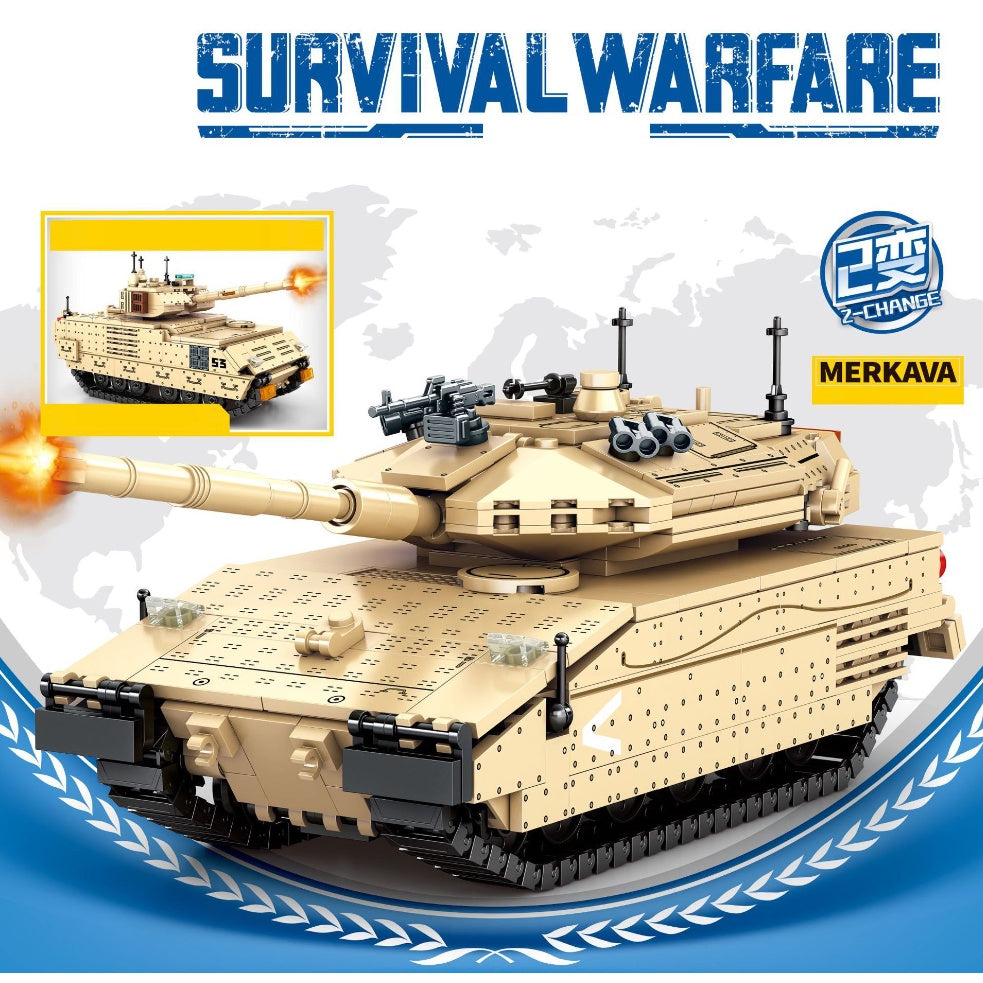 659PCS Military WW2 2in1 Merkava Main Battle Tank M2 Bradley Fighting Vehicle Model Toy Building Block Brick Gift Kids DIY Compatible Lego