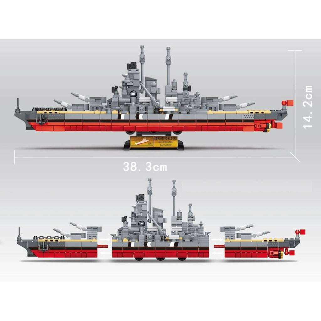 828PCS Military WW2 KMS Bismarck Battleship Figure Model Toy