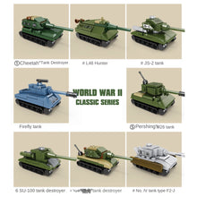 Load image into Gallery viewer, 461PCS Military WW2 Set Cheetah Tank Fighter L48 Chaser JS-2 Firefly M26 SU-100 Destroyer Model Toy Building Block Brick Gift Kids DIY Compatible Lego
