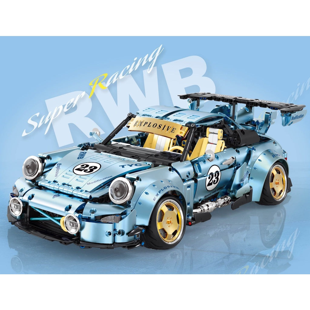 2368PCS MOC Technic Speed Static Blue 911 RWB Super Racing Sports Car Model Toy Building Block Brick Gift Kids DIY Compatible Lego 1:10